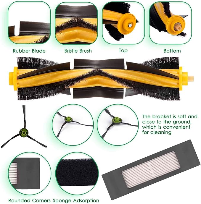 N10 Replacement Parts for Robot Vacuum Ecovacs DEEBOT OZMO N10 N10 Plus 920 950 T8 AIVI Max T9 T5 N5 N7 N8+ N8 Pro Plus Robot Vacuum Accessories, 1 Main Roller Brush, 3 HEPA Filters, 6 Side Brushes