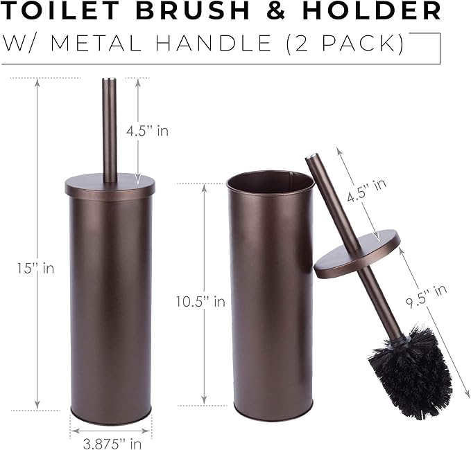 JS Jackson Supplies Sleek Toilet Brush and Holder with Metal Handle - Bronze, Pack of 2
