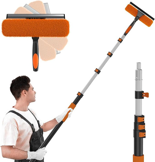 SISUPASSIE 20FT Reach 2-in-1 Window Squeegee, Professional Window Washing Kit with 3-12FT Extension Pole for Home, Indoor Outdoor Squeegee with Rotatable Head for High Windows