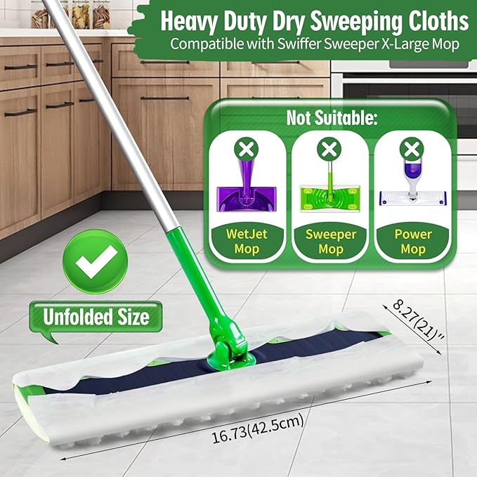 Senowi Heavy Duty Dry Sweeping Cloths Compatible with Swiffer Sweeper XL Mop, Sweeper X-Large Dry Cloth Refills for Floor Mopping and Cleaning, Disposable Pet Dry Pads Refills, 80 Count