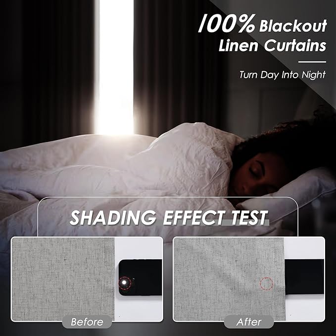 Nanspring Charcoal Linen Blackout Curtains 84 Inches for Bedroom Modern Farmhouse Living Room Draperies Cream Colored Thermal Insulated Full Shading Curtains for Sliding Door 52x84