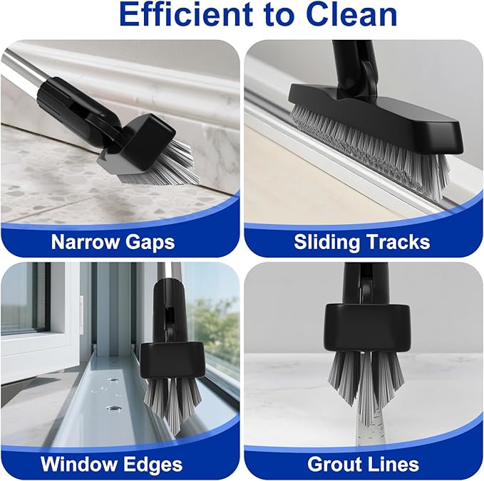 BITOPE Grout Brush Cleaner with Adjustable Long Handle, Swivel V-Shaped Stiff Bristles Scrubber, Tile Cleaning Crevice Line Corner Brush for Bathroom Shower Baseboards Hard to Reach Areas-56 inch