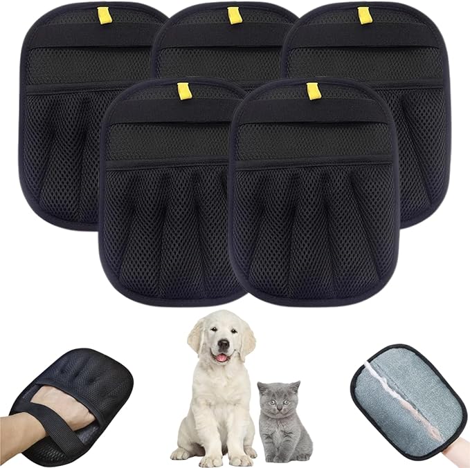 Cresova 5-Pack Pet Hair Removal Gloves,Electrostatic Pet Hair Remover Tool,Dog Hair Remover Furniture Reusable & Washable Grooming Mitts,Lint & Fur Remover for Clothes, Carpets, Car Seats