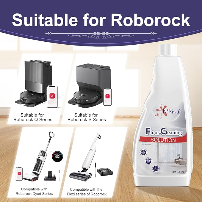 Nukisa Sweet Orange Scent Floor Cleaning Solution Compatible With Roborock Robot Vacuum And Mop Cleaner， Deep Cleans For Multiple Hard Floors, Suitable With All Robot Vacuums With Mopping (1 Bottle)