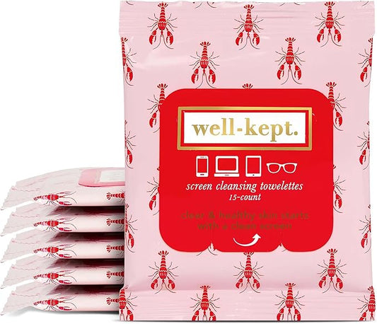 Well-Kept Tech & Lens Wipes - Eyeglass, Screen & Phone Cleaning, Multi-Surface, Lint-Free, Pre Moistened, Streak-Free & Non Scratching - Lobsterfest, 6 Pack (90 Count)