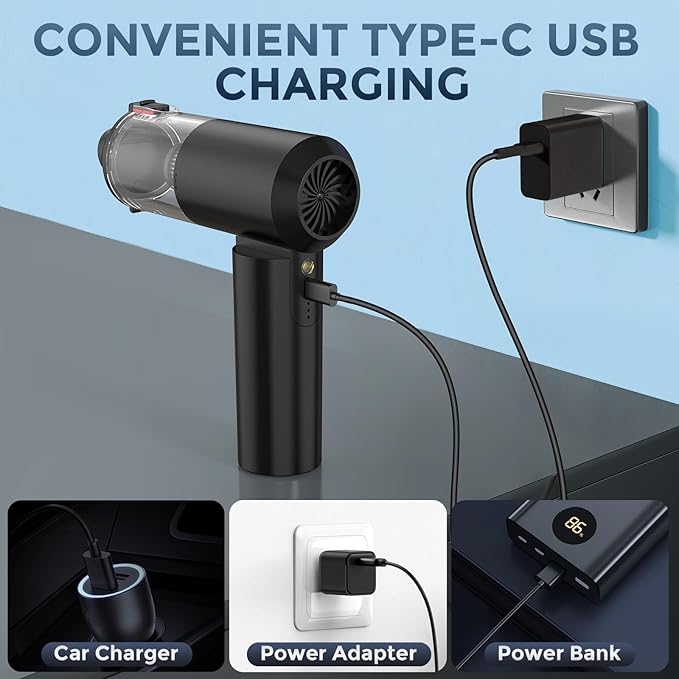 TURNRISE Car Vacuum Cordless: 12000Pa 2 in 1 Handheld Vacuum & Blower - Hand Vacuum Portable Cordless with Led Light, Multi-Nozzles for Car, Home, Office, Pet, Hair