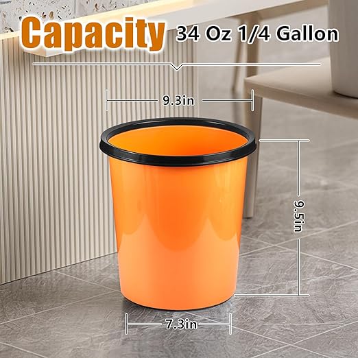Plastic Small Trash Can Wastebasket - Garbage Can Basket for Bathrooms - Laundry Room, Kitchens, Offices, Kids Rooms, Dorms - Orange