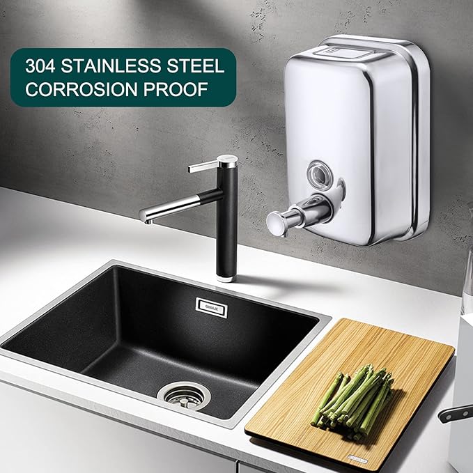 VANNSOO Commercial Soap Dispenser Wall Mount Stainless Steel Manual Liquid Pump Rust-Proof Leak Free for Bathroom (17 fl oz / 500ml)