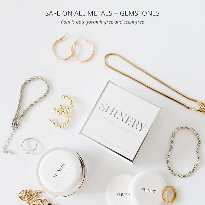 Shinery Illuminating Pom Tarnish Eraser - Formula-Free Sterling Silver Polisher, Non-Toxic Jewelry Cleaner Cloth Alternative, Chic Storage Jar, Safe All Metals