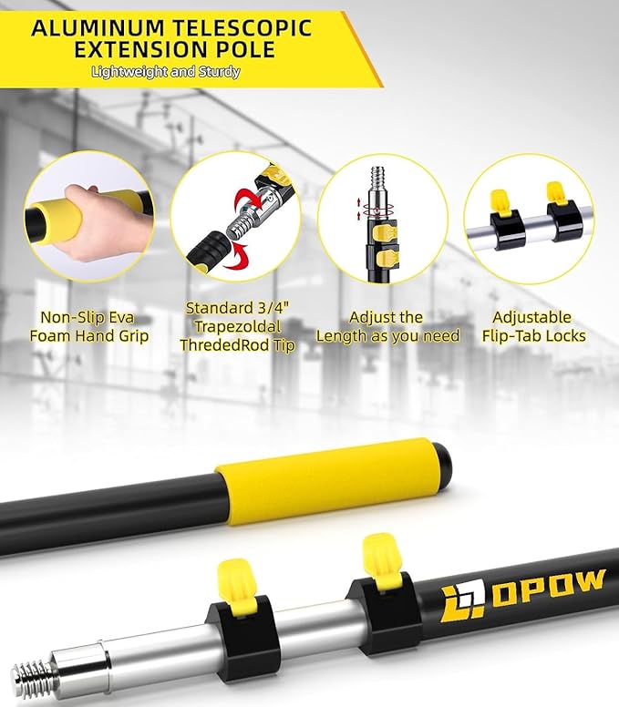 5.6-24 Feet Telescopic Pole with Cobweb Duster, 32 Ft Reach Extension Pole with 2 Washable Cleaning Spider Web Brush Kit Duster Heads and Universal Joint Angle Adaptor for Outdoor & Indoor Cleaning