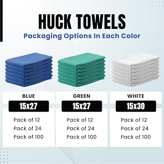 Premium White Huck Towels – (24 Pack) 15 x 30 inches 100% Cotton Bulk Towel for General Cleaning, Auto Shop, and Hospital Use, Super Absorbent, Machine Washable Cloth