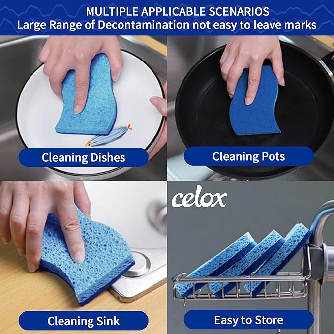 CELOX 24 Pack Non-Scratch Dish Sponge, Dual Sided Kitchen Sponges for Dishes, Long Lasting Dishwashing Household Cleaning Sponges for Kitchen, Easy to Dry and Reusable