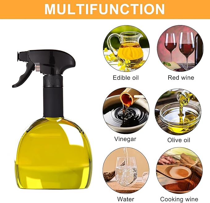 Oil Sprayer for Cooking, 9.5oz Oil Dispenser, Non-Aerosol for Olive Oils, Reusable Oil Vinegar Spritzer Sprayer for Air Fryer, Kitchen, Salad, Baking, BBQ, Frying(Gray)