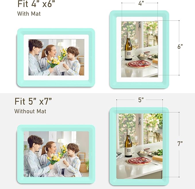 6-Pack 5x7 Picture Frame or 4x6 with Mat – Shatterproof Plastic Picture Frames for Family, Nursery & Playroom, Wall & Tabletop Frame for Home or Office, Safe Lightweight Design, Forest Green