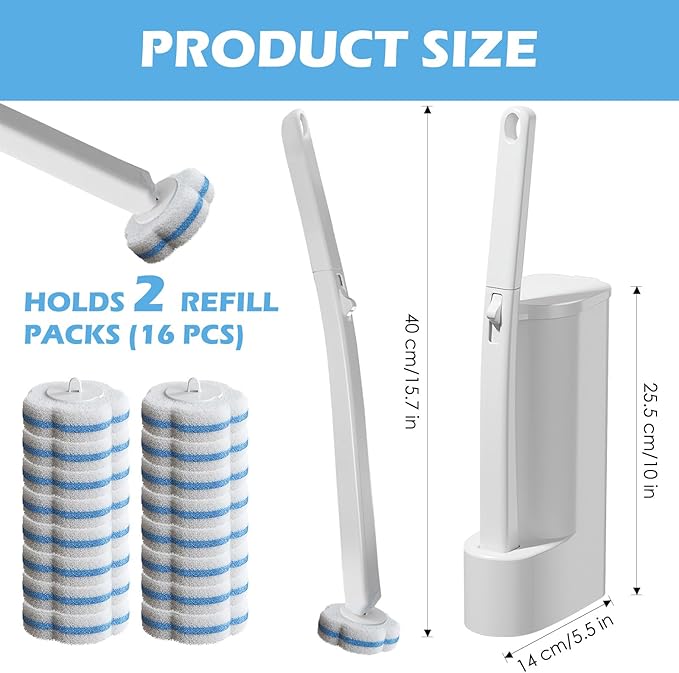 Disposable Toilet Brush Cleaning System, 2pcs Wands with 104pcs Replacement Heads, Stick for Toilet Cleaning,Wands with Refills Pads, Wall Mounted Toliet Wand for Bathroom, Toilet Brush and Holder Set