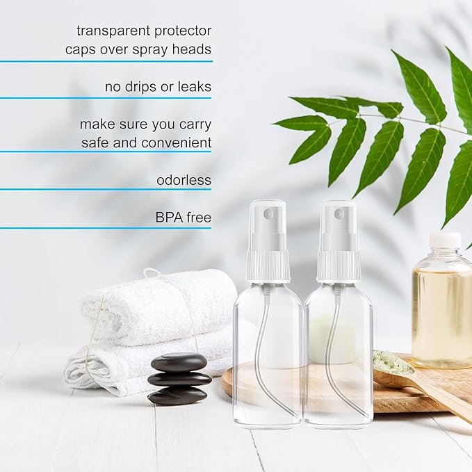 2-PACK 2 OZ Glass Spray Bottles-Use to Store for Essential Oils, Perfumes, Face Mist, Fragrances, Water