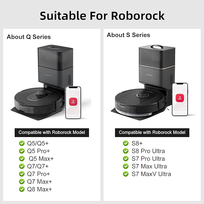 8 Pack Vacuum Dust Bags Replacement Compatible with Roborock S8+, S8 Pro Ultra, Q7 Max+/Max, Q5 Max+, Q8 Max+, S7 Pro Ultra, Q5, Q5+, Q5 Pro+, Q7, Q7+, S7 Max Ultra Vacuum Accessories