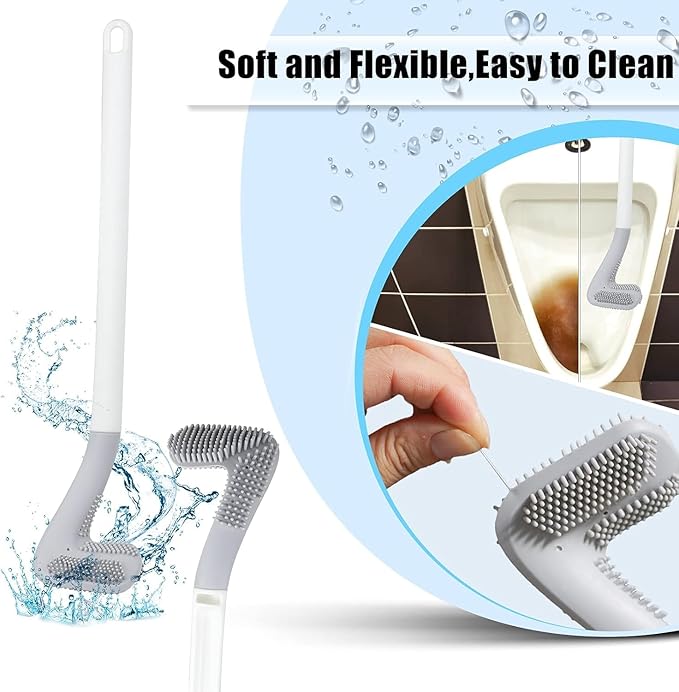 Homgaty Golf Toilet Brush, Long Handle Golf Brush Head Toilet Brush, Flexible Bendable Silicone Golf Toilet Bowl Cleaner Brush, Toilet Brushes for Bathroom 360 No Dead Ends Wall Mounted (1)