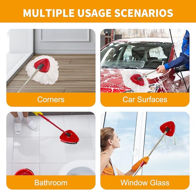 7-Pack Mop Heads Replacements for O Cedar EasyWring 1 Tank System, Includes 4 Microfiber Spin Mops, 2 Scrub Brushes, and 1 Base, Reusable Set Mop Replace Head for Cleaning Home, Bathroom, Kitchen