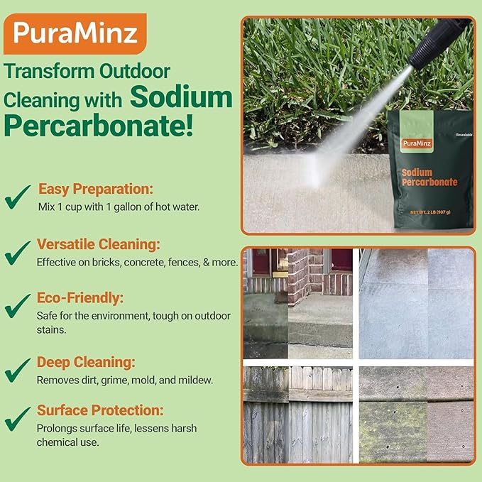 Sodium Percarbonate - 10 Pound - Premium Oxygen Bleach Powder - Solid Hydrogen Peroxide - Multipurpose Cleaner - Color Safe Laundry Stain Removal, Dishwasher, Deodorizer - Industrial Grade Strength
