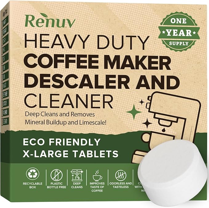 Renuv Dishwasher Cleaner + Coffee Maker Cleaner Bundle - Heavy Duty Kitchen Appliance Deep Cleaning, Descaling, (12 Tablets of each)