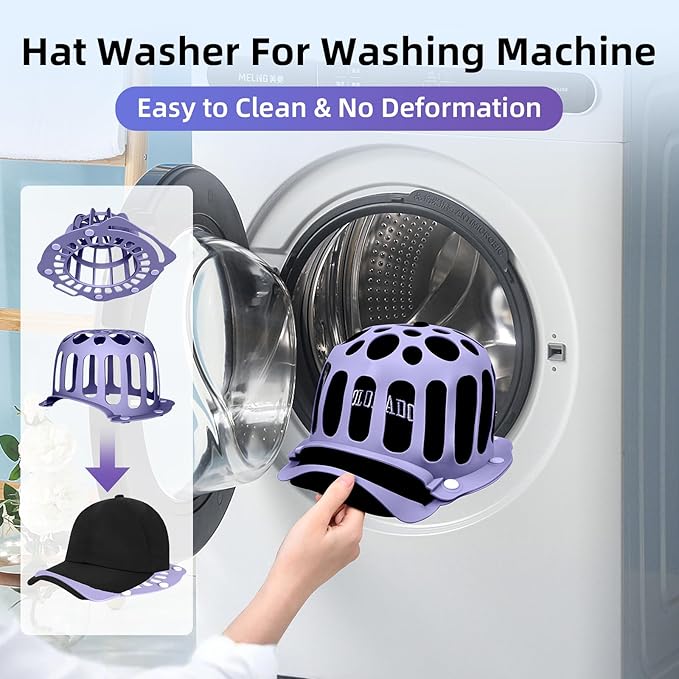 Silicone Hat Washer Cage Hat Cleaner for Baseball Caps, Rust-Proof & Shape-Saving Design,Ball Cap Washer Fit for Adults and Kids Hats Shaper,Flexible and durable，Cap holder,Purple
