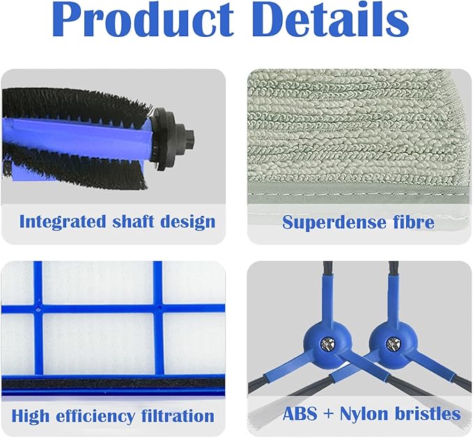 Replacement Parts Kit Fit for Eufy RoboVac L70 Hybrid Robot Vacuum Cleaner Accessories, 1 Rolling Brush 5 Mop Pads 3 HEPA Filters 4 Side Brushes