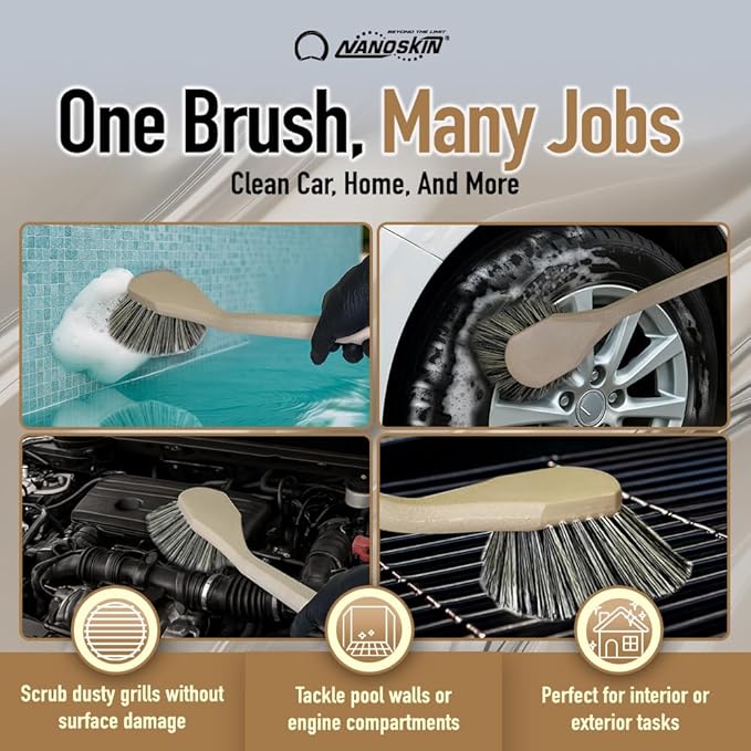 Nanoskin Professional 20 Inch Angled Brush with Salt & Pepper Polystyrene Bristles - Car Detailing and Cleaning Tool for Auto, Boat, RV Exterior & Wheels | Acid/Detergent Resistant, Ergonomic Handle