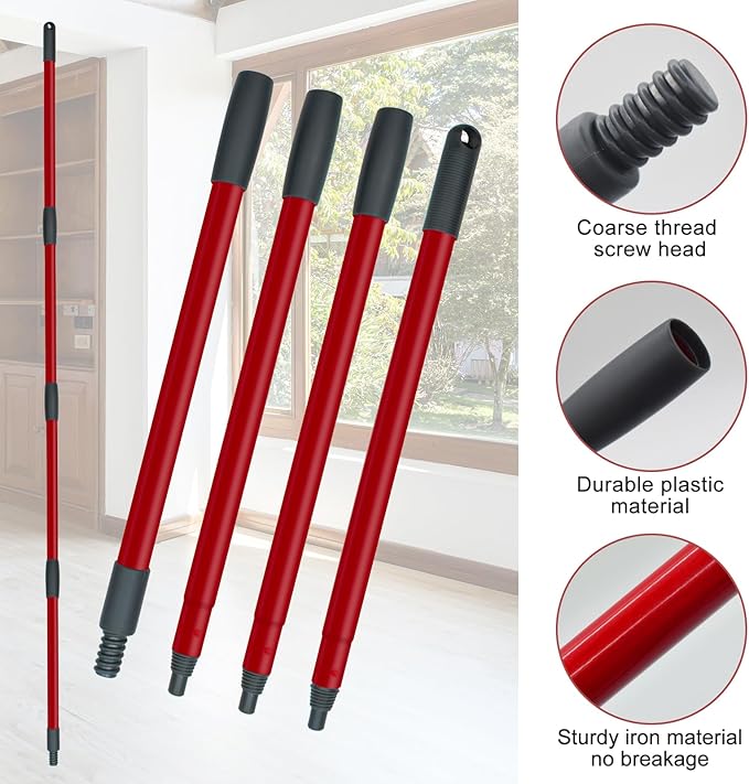 Spin Mop Replace Head, Base, Mop Handle Replacement for OCedar EasyWring 1 Tank System - Include 2 Microfiber Refills, 1 Sturdy Iron 30-58" Adjustable Mop Stick, Head Cover and Scrubber