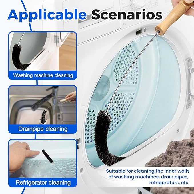Washing Machine Pipe Cleaning Brush, 2026 New Dryer Vent Cleaner lint Brush, Premium Refrigerator Coil Cleaning Brush Flexible Dryer Lint Cleaner Brush for Home and Laundry Room Use (5)
