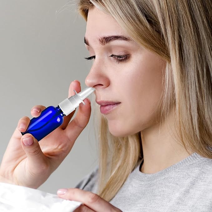20 Pcs Nasal Spray Bottles, 30ML/1oz Blue Glass Refillable Fine Mist Empty Nasal Spray Bottle with 4 Pcs Funnels and 4 Pcs Labels…