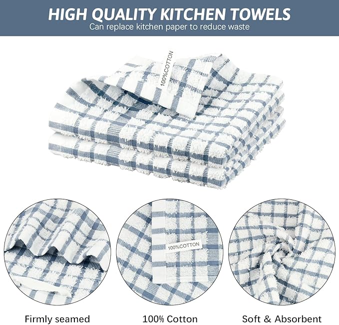 Nialnant 8PCS Dish Cloths,100% Cotton Soft Absorbent Cleaning Rags,Quick Drying Dish Towels for Kitchen,Washing Dishes-Blue Plaid+Yellow Plaid,12x12in