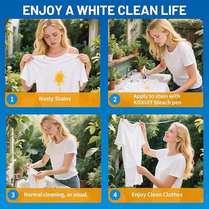 Portable Dual-Tip Bleach Pen for White Clothes & Grout - Travel-Ready 2-in-1 Gel Applicator with Brush Head, Non-Drip Cleaner for Bathroom Lines & On-The-Go Use (Milky White)2PCS.