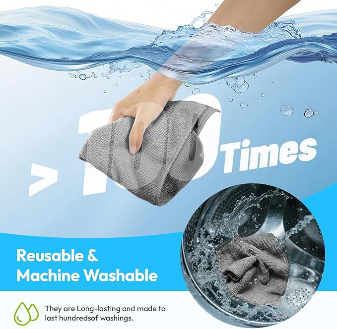 Microfiber Cleaning Cloths 12”x12” 12Pack Grey Lint Free Kitchen Cloths - Extra Thick, Streak-Free, Lint-Free, Fast Absorbent - Reusable Multi-Purpose Housekeeping Rags for Cars, Dishes, Floors, Tiles