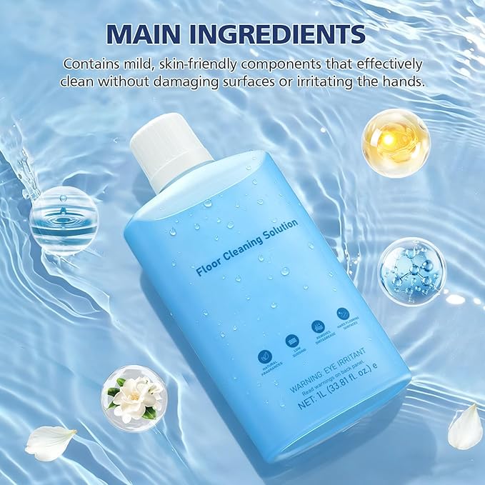 VILLAPOOL Floor Cleaning Solution Compatible with Roborock Robot Vacuums & Wet Dry Vacuums, Deep Cleaning Formula for Hardwood, Tile & Laminate Floors, Gentle and Powerful, 1L (33.8 fl oz)