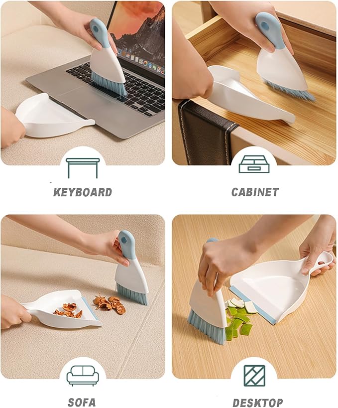 Mini Broom with Dustpan Combo Set Small Dust pan and Brush Set Quick Cleanup Tools for Kitchen Table Keyboards Pets Nest Sofa (Pink)