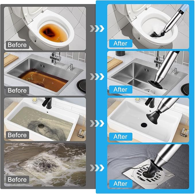WOHPW Electric Toilet Plunger - Fast Unclogging Power with High Pressure Air Technology for Clogged Toilets, Sinks, Showers, Bathtubs and Pipes, Heavy Duty Home Drain Unclogger Kit