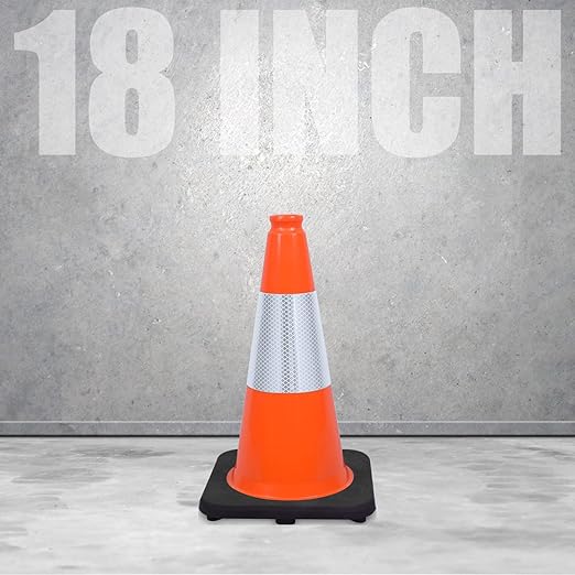 Fluorescent Orange/Green PVC Traffic Cones, Heavy Black Base Parking Lot Cone Structurally Stable Weatherproof Road Construction Safety Cones (4, Orange, 18" Medium)