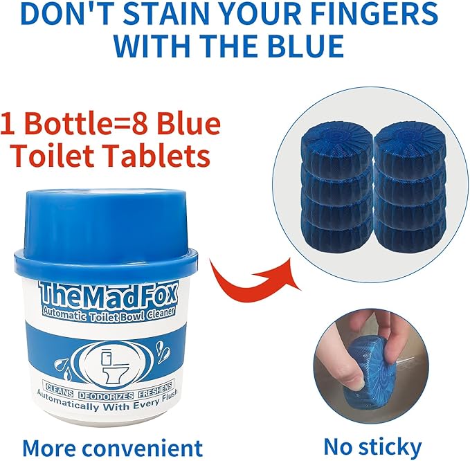 TheMadFox Toilet Bowl Cleaner 6 Bottles,Long-Lasting Toilet Tank Cleaner,Automatic Toilet Bowl Cleaner Tablets in Bottles for Tank Bathroom Powerful Cleaning Easy to Use,Up to 12 Months Total