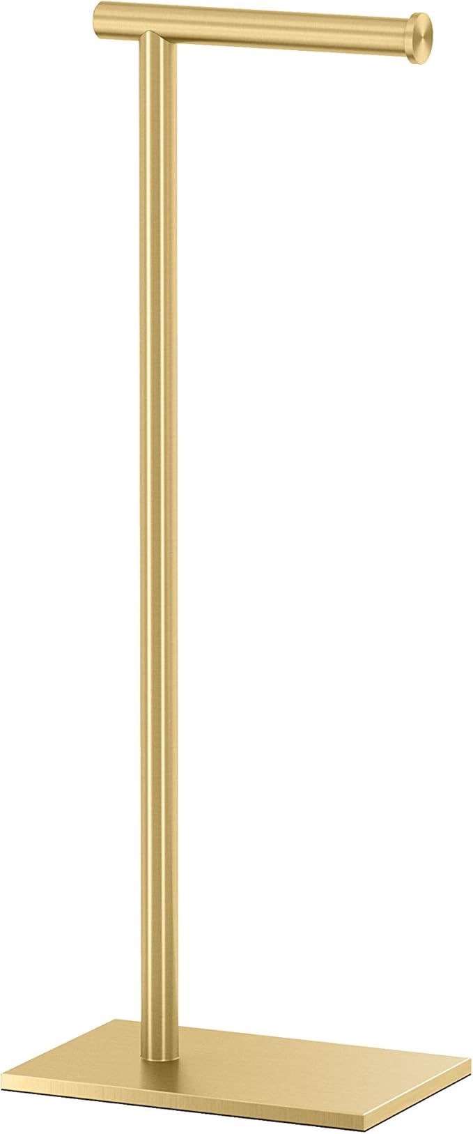 Gatco 1431B, Modern Rectangle Base Freestanding Toilet Paper Holder, 22.25”, Brushed Brass/Free Standing Toilet Tissue Holder Stand with Weighted Base