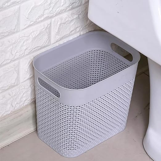 UUJOLY Plastic Small Trash Can Wastebasket, Garbage Container Basket for Bathrooms, Laundry Room, Kitchens, Offices, Kids Rooms, Dorms, (Grey, 3 Gallon)