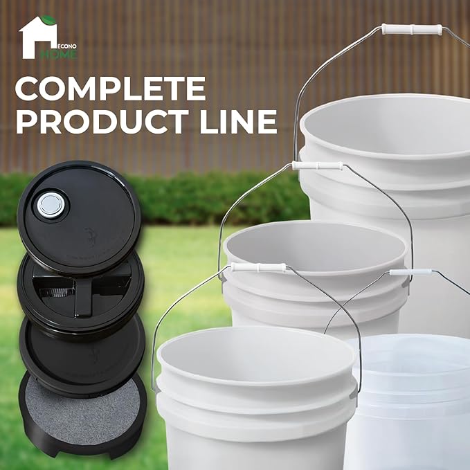 6.5-Gallon White Bucket Pail Container with Lid | Food Grade | Heavy-Duty 90MIL Extra Durable | Metal Handles with Plastic Grip for Easy Carrying | Multi-Use | Easy Stack and Store | BPA Free - 3 Pack