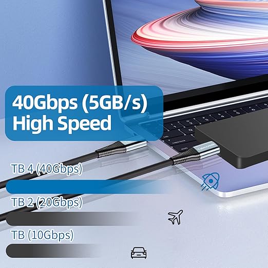 Talmosal 240W for Thunderbolt 4 Cable 10 ft, Support 8K@60Hz, 4K@144Hz 40Gbps/240W PD Charging for iPhone 17, USB4, Mac mini M4 / M4 Pro, MacBook Pro, Docking, eGPU, SSD, Surface Pro