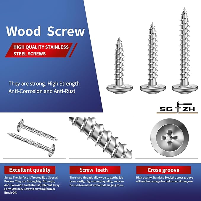 #8 x 1/2" Wood Screw 500Pcs 410 Stainless Steel Standard Thread Truss Head Fast Self Tapping by SG TZH