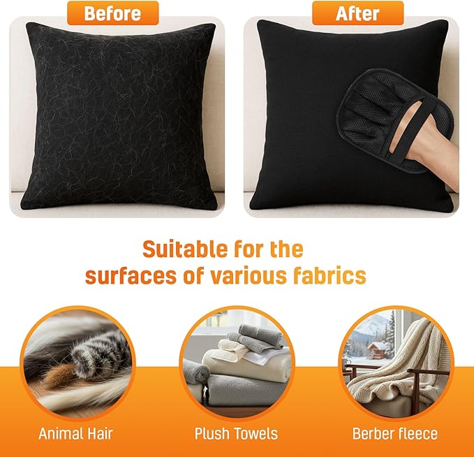 3 pcs Pet Hair Removal Glove for Dogs and Cats (2 Pack Mit, 1 Lint Scraper) - Electrostatic Fur Remover, Five Finger Magic Brush Pet Hair Remover Tool for Laundry, Cloths, Car Mats, Sofa & Bedding
