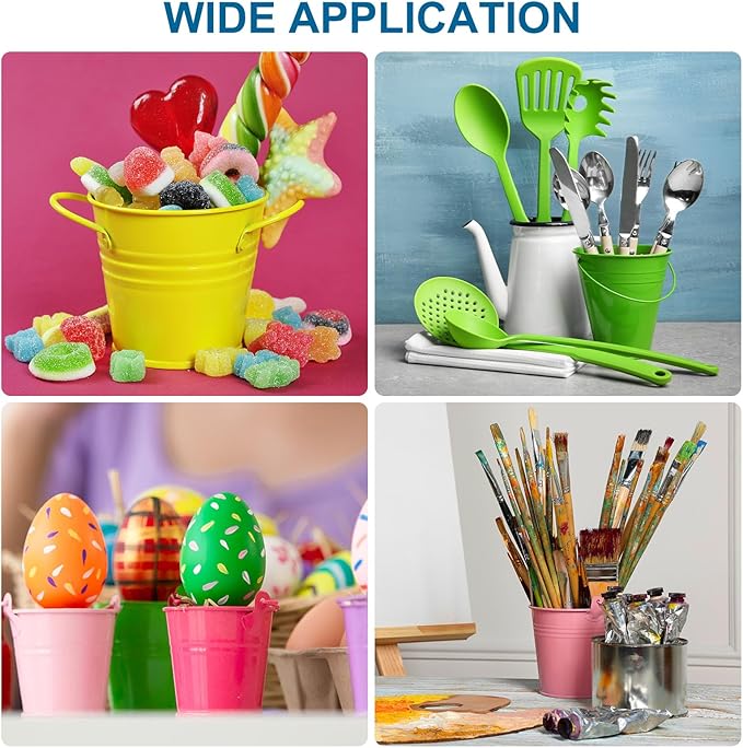 PATIKIL 2.7"x2.3" Small Metal Buckets with Handle, 12 Pcs Mini Galvanized Bucket Colorful Easter Buckets for Crafts Party Favors Decoration, Light Green