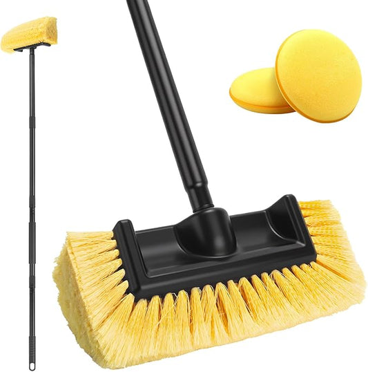 KeFanta Car Wash Brush with Long Handle, 58.5'' Soft Bristle Cleaning Tool for Truck Exterior, RV, Boat, Solar Panel, Deck Washing, 2 Wax Applicator Pads Included