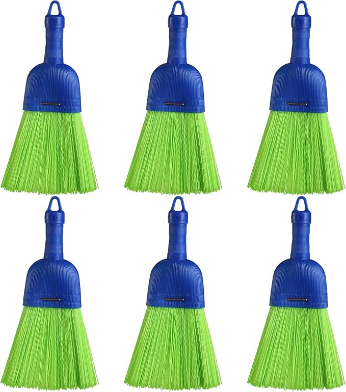 Domensi 6 Pcs Whisk Broom Poly Fiber Handheld Brush Hand Brush Outdoor Car Broom with Hang Hole for Cleaning Inddoor Porches Floors Decks Driveways Dirt Dust