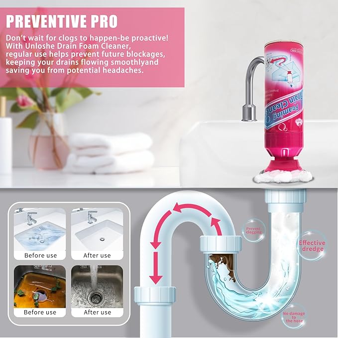 Drain Foam Cleaner, Foam Drain Cleaner, Foaming Drains Clog Remover for Bathroom Sinks, Washbasin, Tubs (2 PCS)