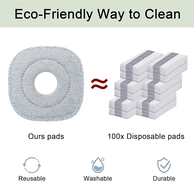 True & Tidy® 6-Pack 9 inch Extra Thick Microfiber Pad Refill for SPIN-800 TrueClean Mop & Bucket Square, Compatible with M16 and Most Square Spin Mop and Bucket, Machine Washable up to 100x